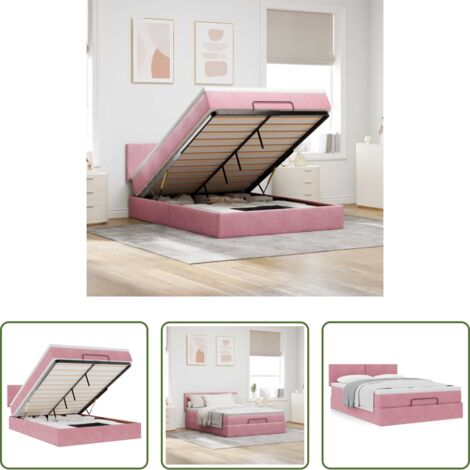 vidaXL Letto con vano portaoggetti -  Struttura Letto Pouf con Materasso Rosa 140x200 cm in Velluto