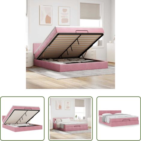 vidaXL Letto con vano portaoggetti -  Struttura Letto Pouf con Materasso Rosa 180x200 cm in Velluto