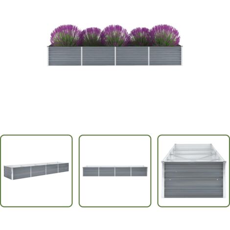 vidaXL Letto da giardino -  Letto Rialzato Giardino in Acciaio Zincato 320x80x45 cm Grigio
