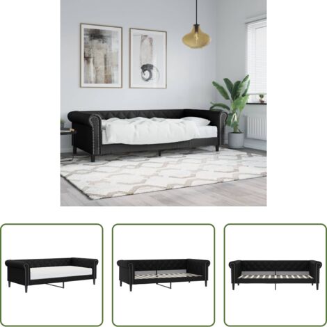 vidaXL Letto da giorno -  Divano Letto con Materasso Nero 90x200 cm in Similpelle