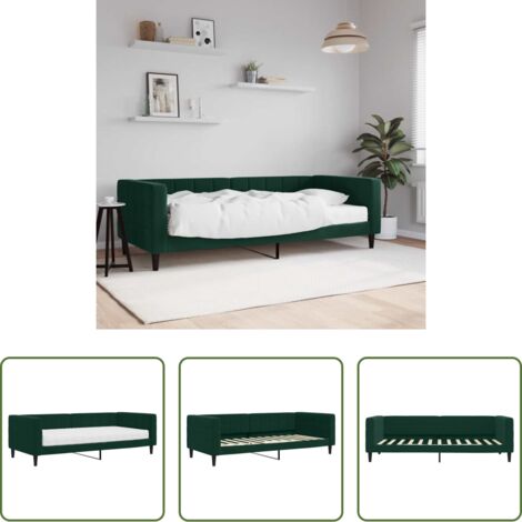 vidaXL Letto da giorno -  Divano Letto con Materasso Verde Scuro 90x200 cm in Velluto