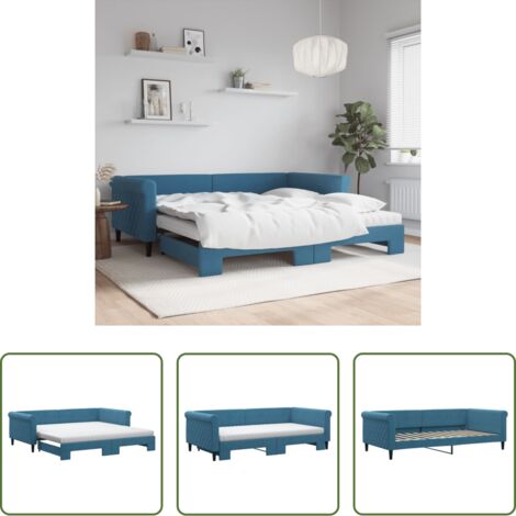 vidaXL Letto da giorno -  Divano Letto Estraibile con Materassi Blu 100x200 cm Velluto