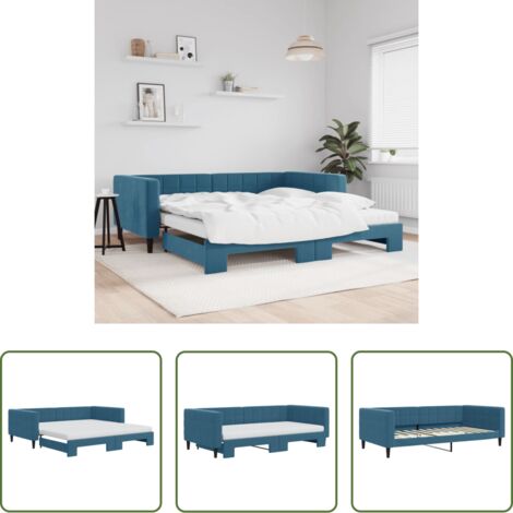 vidaXL Letto da giorno -  Divano Letto Estraibile con Materassi Blu 100x200 cm Velluto