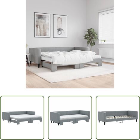 vidaXL Letto da giorno -  Divano Letto Estraibile Materassi Grigio Chiaro 90x200 Tessuto