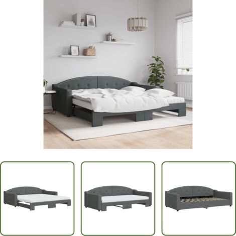 vidaXL Letto da giorno -  Divano Letto Estraibile Materassi Grigio Scuro 100x200 Tessuto
