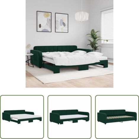 vidaXL Letto da giorno -  Divano Letto Estraibile Materassi Verde Scuro 100x200 Velluto