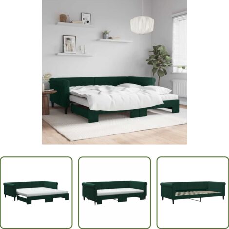 vidaXL Letto estraibile -  Divano Letto Estraibile Materassi Verde Scuro 100x200 Velluto