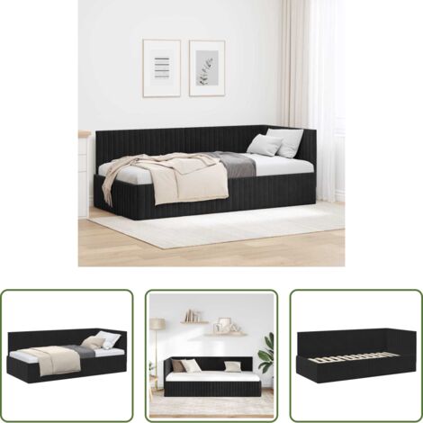 vidaXL Letto giorno -  Cornice del letto ad angolo Nero 90 cm x 200 cm Velluto