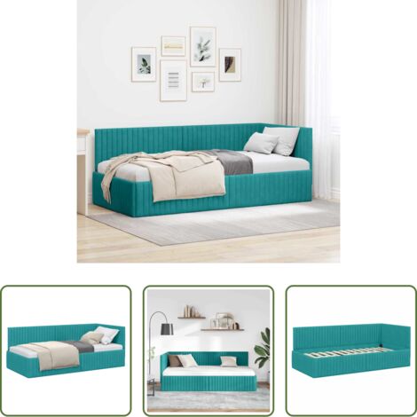 vidaXL Letto giorno -  Cornice del letto ad angolo Turchese 90 cm x 200 cm Velluto