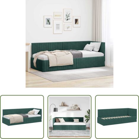 vidaXL Letto giorno -  Cornice del letto ad angolo Verde Scuro 80 cm x 200 cm Velluto