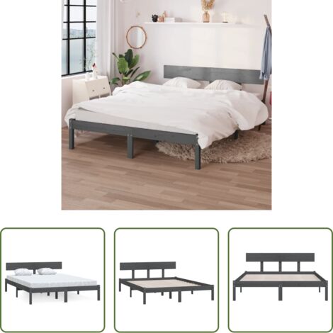 vidaXL Letto grigio -  Giroletto Grigio in Legno Massello 120x190 cm Small Double