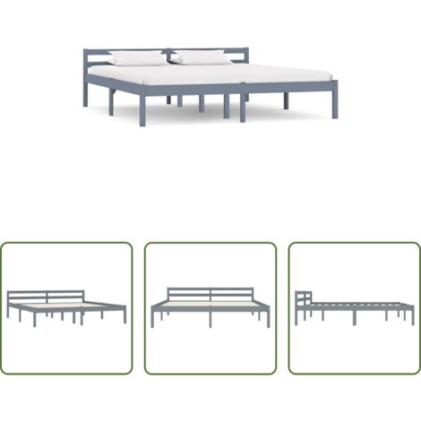 vidaXL Letto grigio -  Giroletto senza Materasso Grigio 180x200 cm Legno Massello Pino