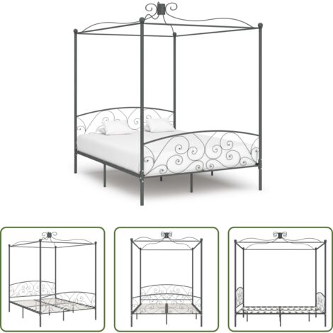 vidaXL Letto grigio -  Letto a Baldacchino Grigio in Metallo 160x200 cm