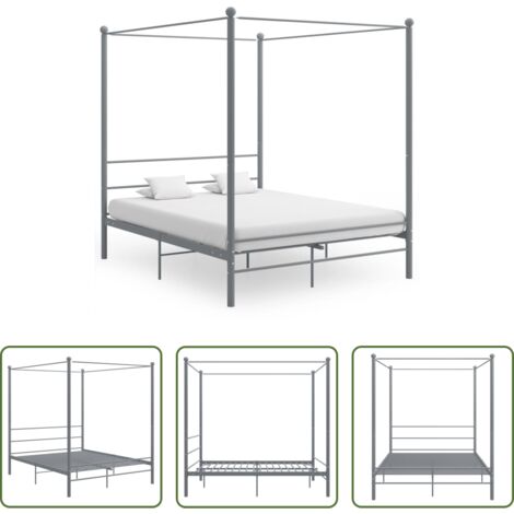 vidaXL Letto grigio -  Letto a Baldacchino Grigio in Metallo 160x200 cm