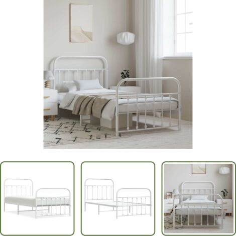vidaXL Letto in acciaio -  Giroletto con Testiera e Pediera Metallo Bianco 100x190 cm