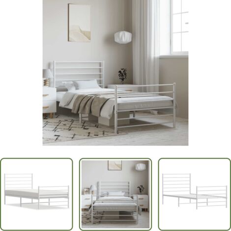 vidaXL Letto in acciaio -  Giroletto con Testiera e Pediera Metallo Bianco 100x190 cm