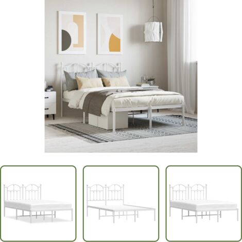 vidaXL Letto in acciaio -  Giroletto con Testiera in Metallo Bianco 120x200 cm