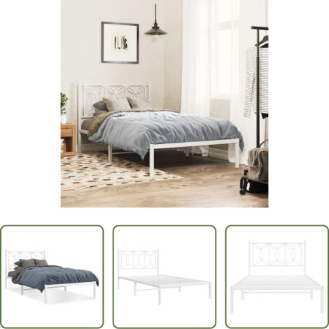 vidaXL Letto in acciaio -  Giroletto con Testiera Metallo Bianco 100x190 cm