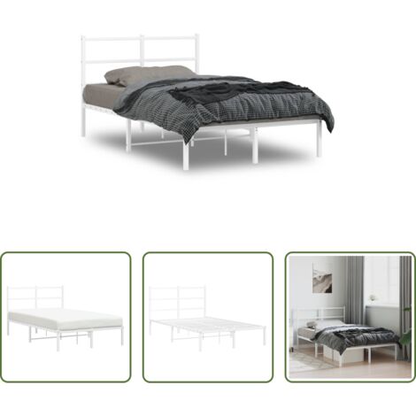 vidaXL Letto in acciaio -  Giroletto con Testiera Metallo Bianco 120x190 cm