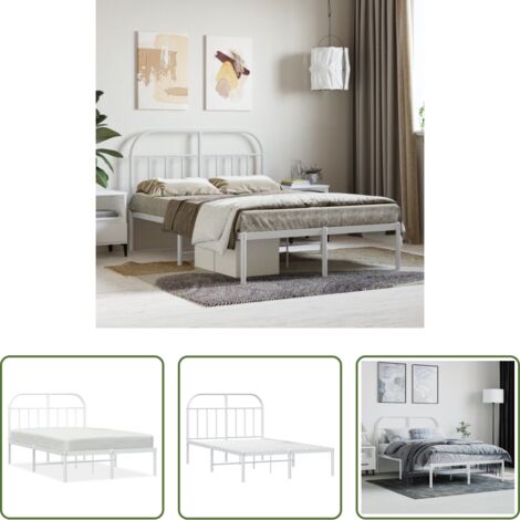vidaXL Letto in acciaio -  Giroletto con Testiera Metallo Bianco 120x190 cm