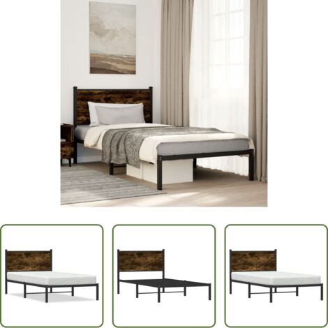 vidaXL Letto in acciaio -  Giroletto senza Materaso in Metallo Rovere Fumo 100x190 cm