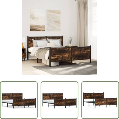 vidaXL Letto in acciaio -  Giroletto senza Materaso in Metallo Rovere Fumo 150x200 cm
