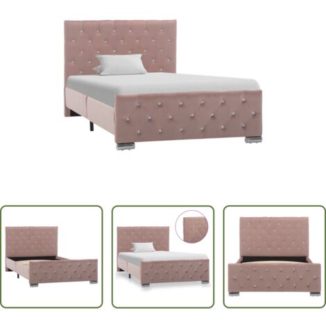 vidaXL Letto in Legno e Acciaio -  Giroletto Rosa in Velluto 100x200 cm