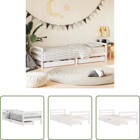 vidaXL Letto in legno -  Giroletto Bambini con Cassetti Bianco 80x200cm Massello di Pino