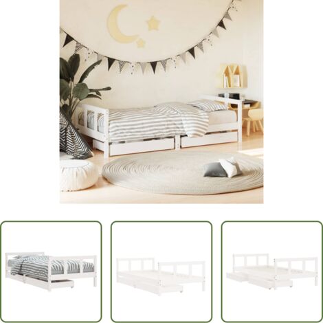 vidaXL Letto in legno -  Giroletto Bambini con Cassetti Bianco 90x190 cm Massello Pino
