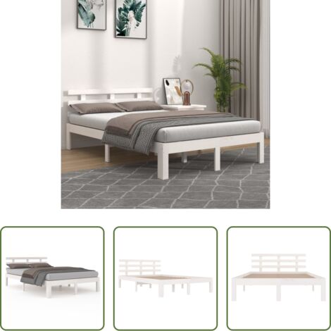 vidaXL Letto in legno -  Giroletto Bianco in Legno Massello 120x190 cm Small Double