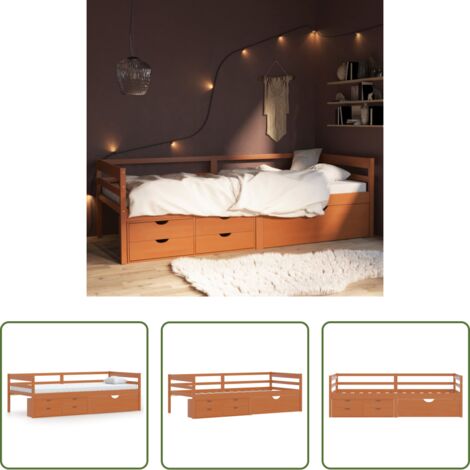 vidaXL Letto in legno -  Giroletto con Cassetti Grigio Scuro in Legno di Pino 90x200 cm