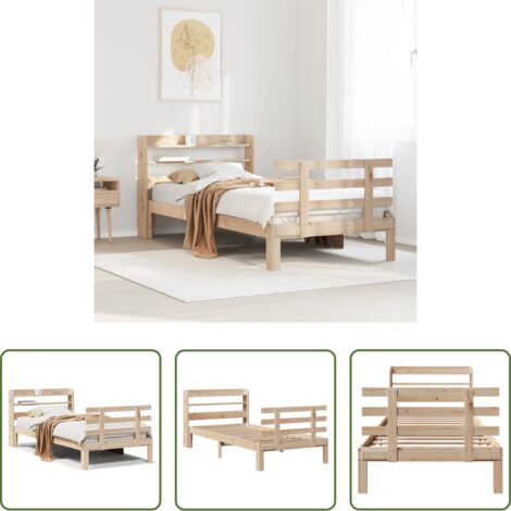 vidaXL Letto in legno -  Giroletto con Testiera 90x200 cm in Legno Massello di Pino