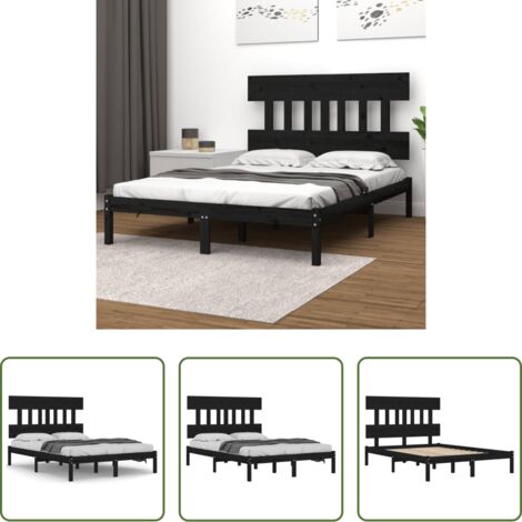 vidaXL Letto in legno -  Giroletto Nero in Legno Massello 140x190 cm