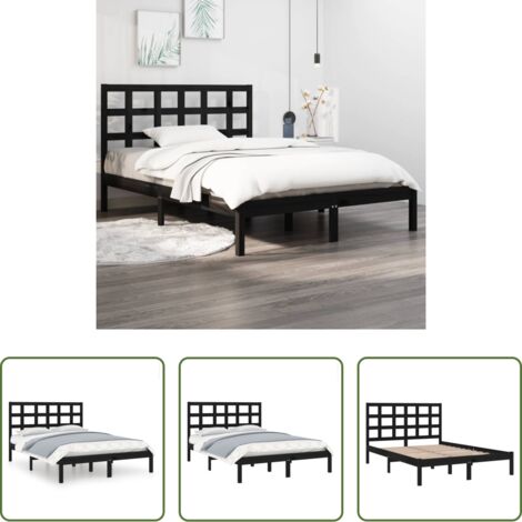 vidaXL Letto in legno -  Giroletto Nero in Legno Massello 140x190 cm