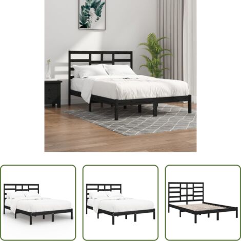 vidaXL Letto in legno -  Giroletto Nero in Legno Massello 140x190 cm
