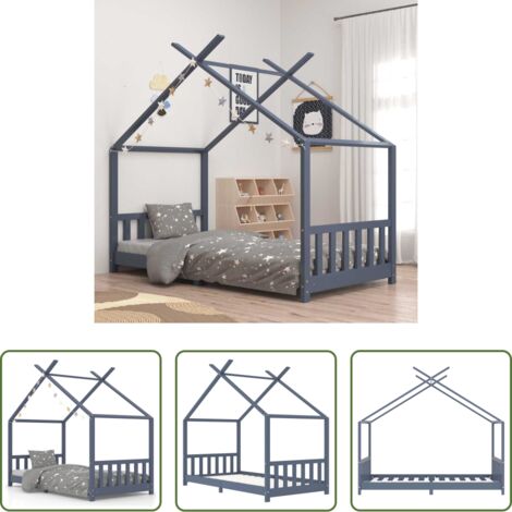 vidaXL Letto in legno -  Giroletto per Bambini Grigio in Massello di Pino 90x200 cm