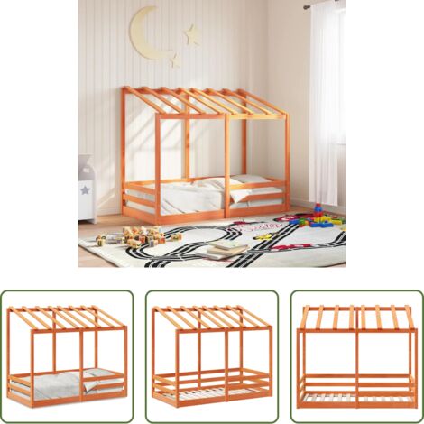 vidaXL Letto in legno -  Letto Bambini con Tetto Marrone Cera 80x160 cm Massello Pino