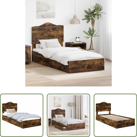 vidaXL Letto in legno -  Letto con Contenitore Rovere fumé 75 x 190 cm Legno multistrato