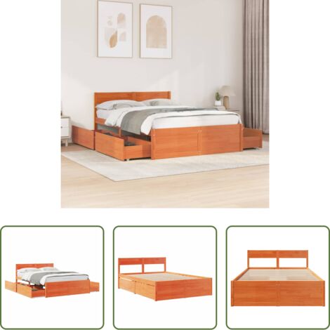 vidaXL Letto in legno -  Letto senza Materasso Marrone Cera 140x190 cm in Legno di Pino