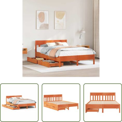 vidaXL Letto in legno -  Letto senza Materasso Marrone Cera 140x190 cm in Legno di Pino