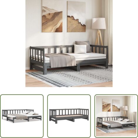 vidaXL Letto in legno massello -  Dormeuse Estraibile Grigia 2x(90x190) cm Legno Massello di Pino