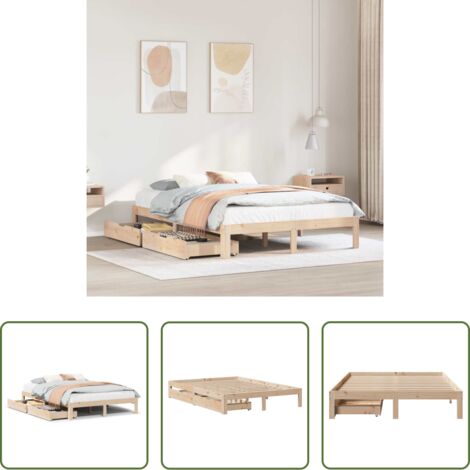 vidaXL Letto in legno massello -  Giroletto con Cassetti 140x190 cm in Legno Massello di Pino