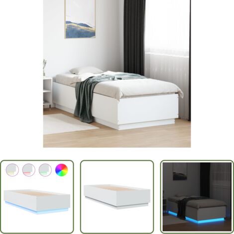 vidaXL Letto in legno massello -  Giroletto con Luci LED Bianco 100x200 cm in Legno Massello