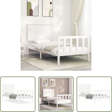 vidaXL Letto in legno massello -  Giroletto con Testiera Bianco Single in Legno Massello