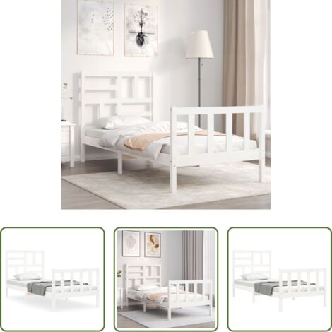 vidaXL Letto in legno massello -  Giroletto con Testiera Bianco Single in Legno Massello