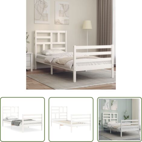 vidaXL Letto in legno massello -  Giroletto con Testiera Bianco Single in Legno Massello