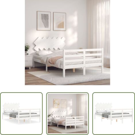 vidaXL Letto in legno massello -  Giroletto con Testiera Bianco Small Double Legno Massello