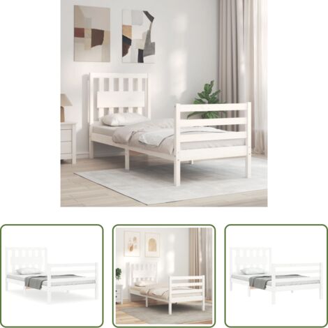 vidaXL Letto in legno massello -  Giroletto con Testiera Bianco Small Single Legno Massello