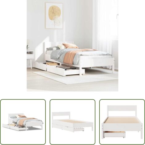 vidaXL Letto in legno massello -  Giroletto senza Materasso Bianco 100x200 cm Legno Massello Pino