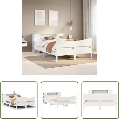 vidaXL Letto in legno massello -  Giroletto senza Materasso Bianco 150x200 cm Legno Massello Pino